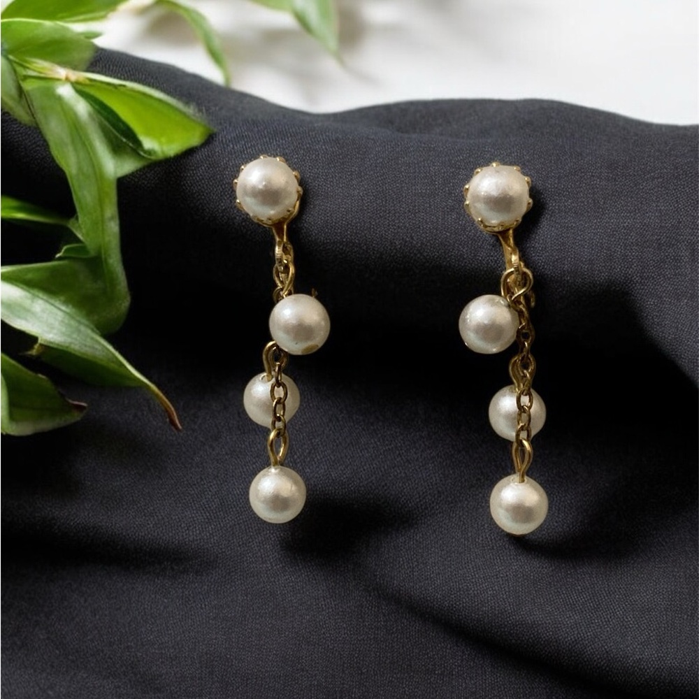 Vintage Gold and Pearl Drop Earrings